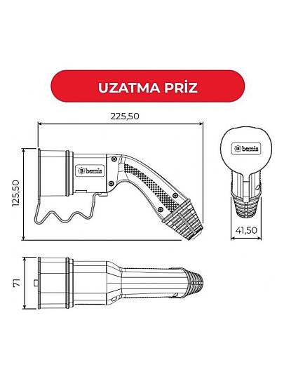 Bemis Elektrikli Araç Şarj Kablosu Priz + Fiş Seti - 8m Trifaze 32A Kablolu Şarj Seti - 3