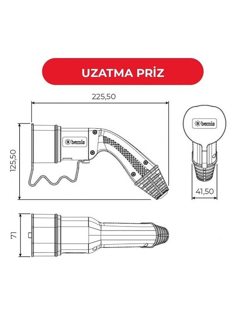 Bemis Elektrikli Araç Şarj Kablosu Priz + Fiş Seti - 8m Trifaze 32A Kablolu Şarj Seti - 3