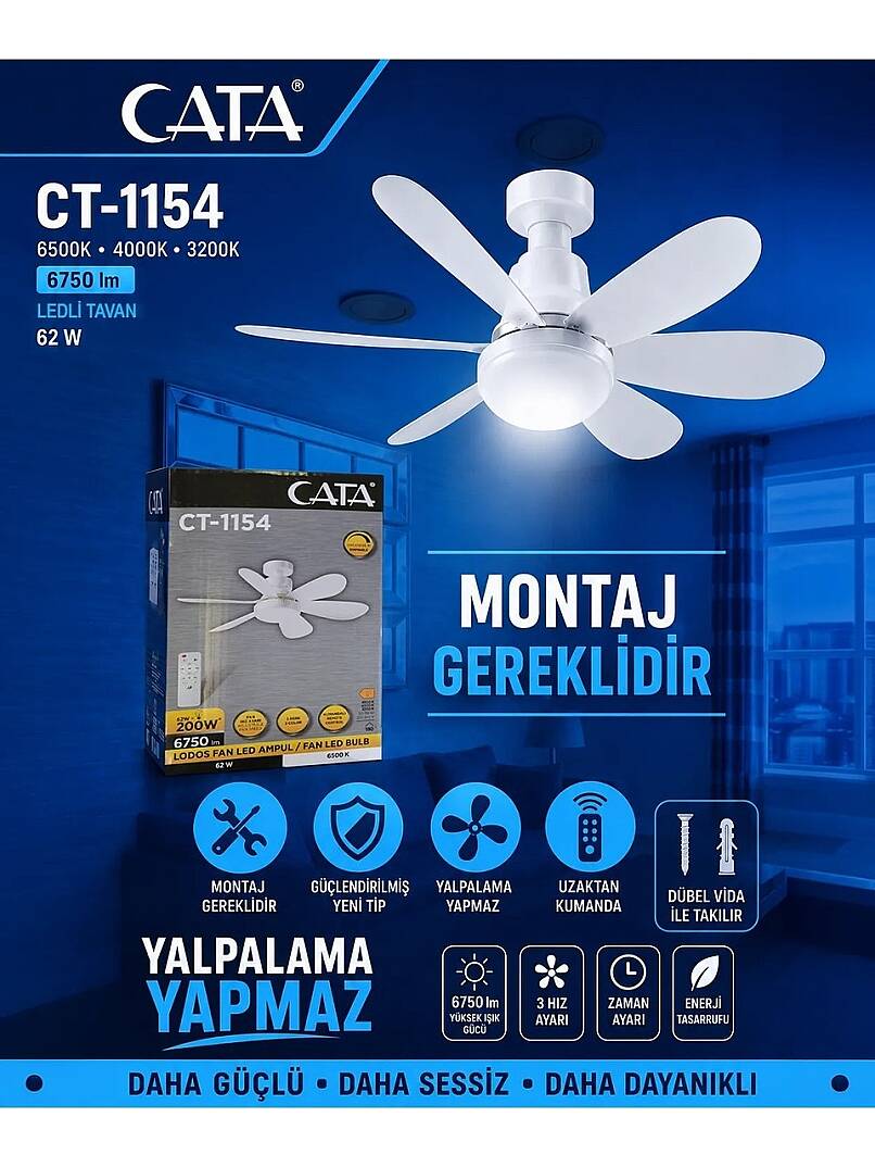 Cata CT-1154 62W Lodos Kumandalı Fan LED Ampul  - 1